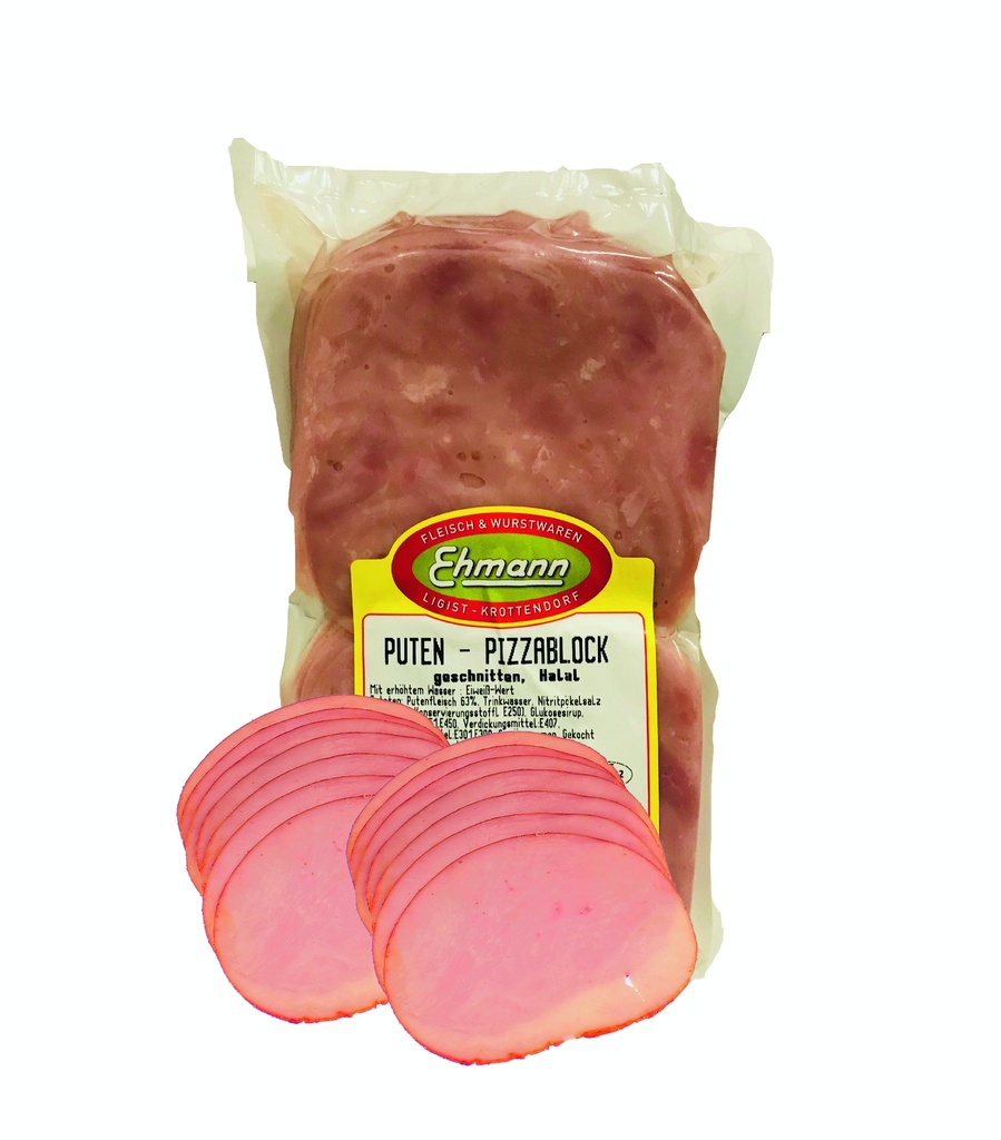Ehmann Putenpizzablock geschnitten Halal [1 Kg/Packung] 