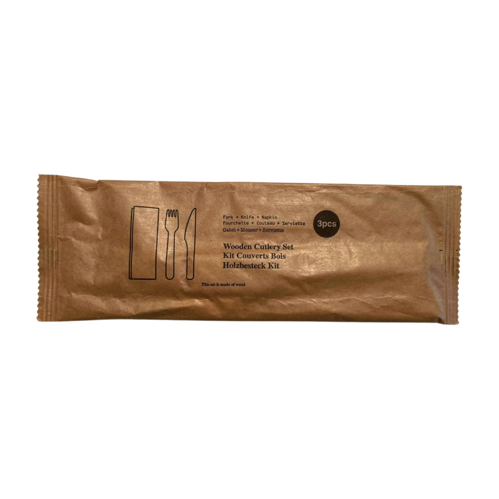 Besteck Set Gabel+Messer+2ply Serviette aus Holz [100 Stück]