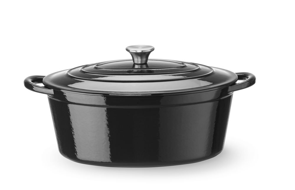 Emaillierter Gusseisentopf, HENDI, 6,88L, Schwarz, 405x255x(H)134mm, Oval