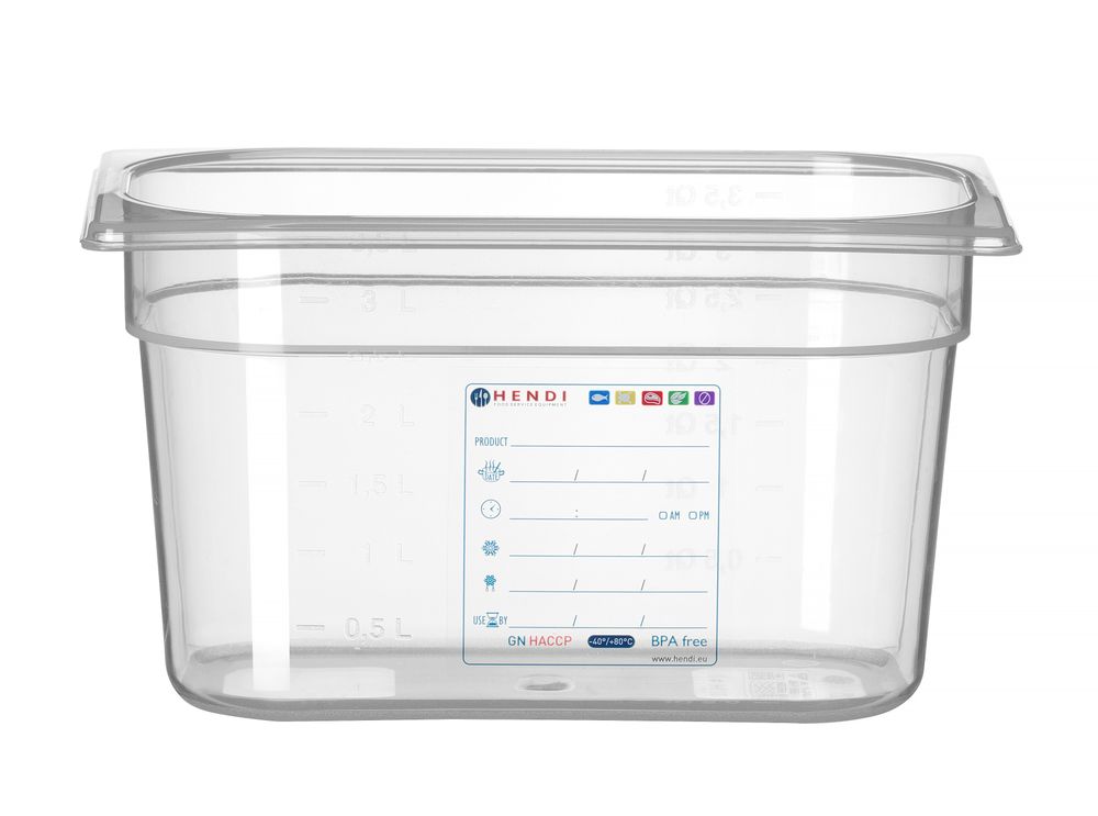 Gastronorm-Behälter 1/4, HENDI, GN 1/4, 3,5L, Transparent, 265x162x(H)150mm
