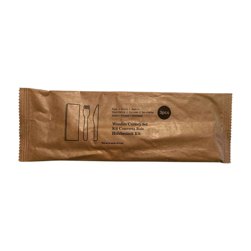 [V-058] Besteck Set Gabel+Messer+2ply Serviette aus Holz [100 Stück]