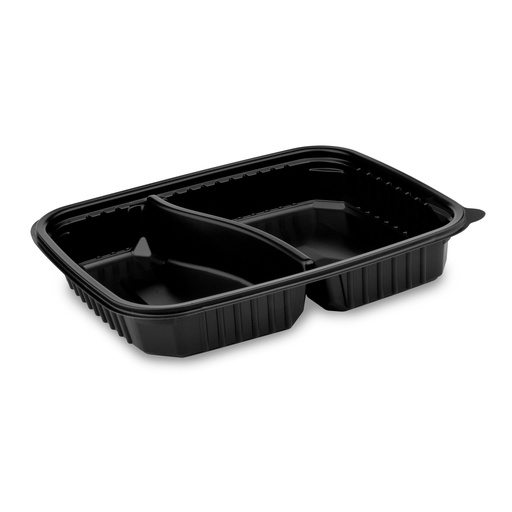 Menübox (PP) 2-geteilt schwarz 250x185x40 mm 600+500ml mikrowellenschale [50 Stück]