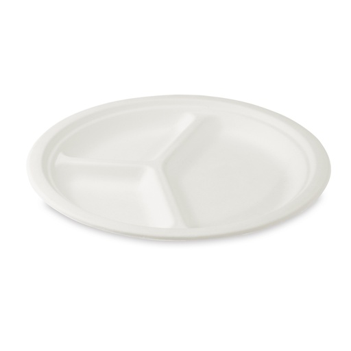 Teller Zuckerrohr Bagasse BIO 3-geteilt Ø26cm [50 Stück]